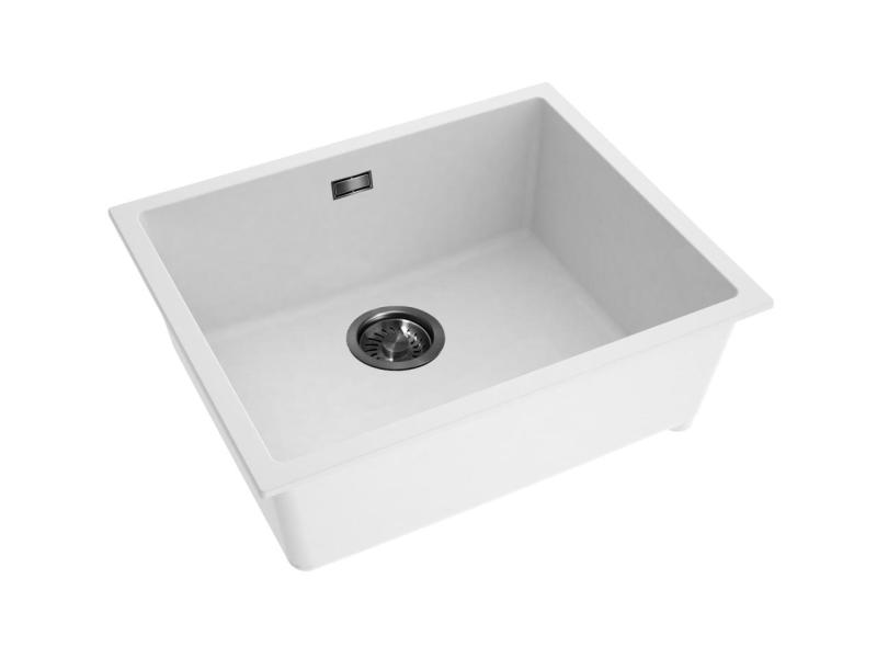 Pure.Sink Eternal Quartz Witte Spoelbak 50x40 cm Vlakinbouw en Onderbouw met Automatische Gun metal plug