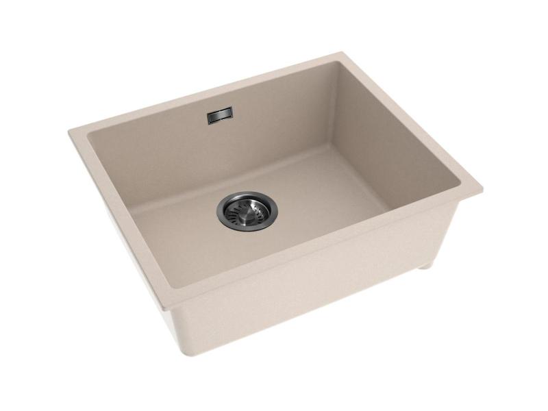 Pure.Sink Eternal Quartz Beige Spoelbak 50x40 cm Vlakinbouw en Onderbouw met Automatische Gun metal plug