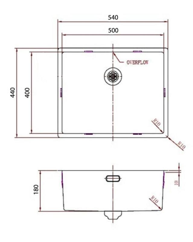 Pure.Sink Comfort PVD Gun metal spoelbak 50x40 cm 10mm radius onderbouw, vlakbouw en opbouw PCM5040-61