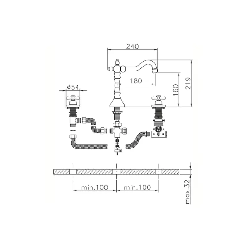 Huber Croisette 3-gats Thermostatische Wastafelmengkraan Chroom CST7201021