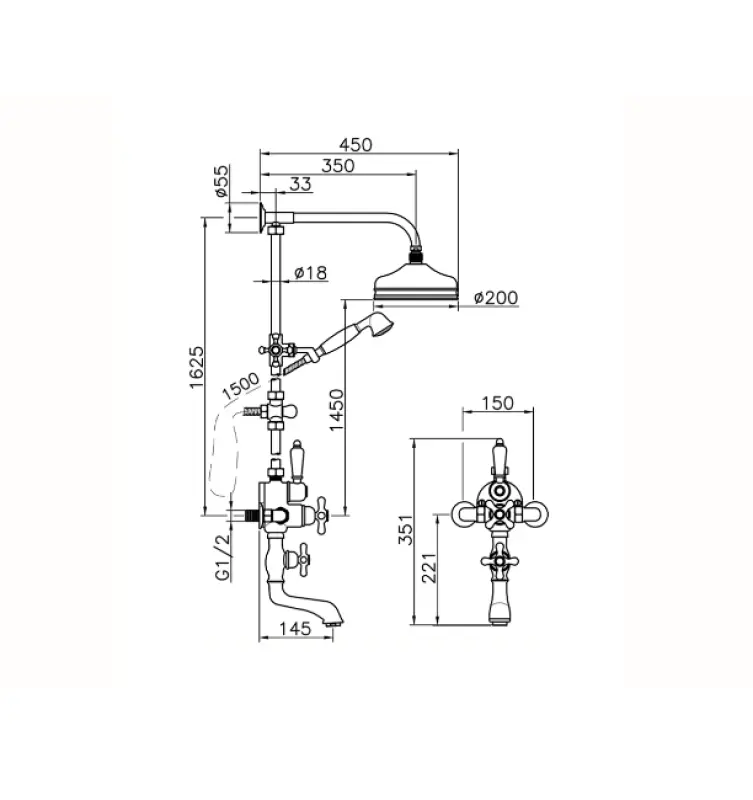 Huber Croisette Bad Douchecombinatie 20cm Chroom 592.CS21H.CR
