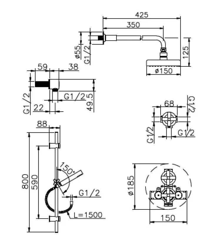 Huber Suite Inbouw Doucheset met glijstangset 912ST01HCR