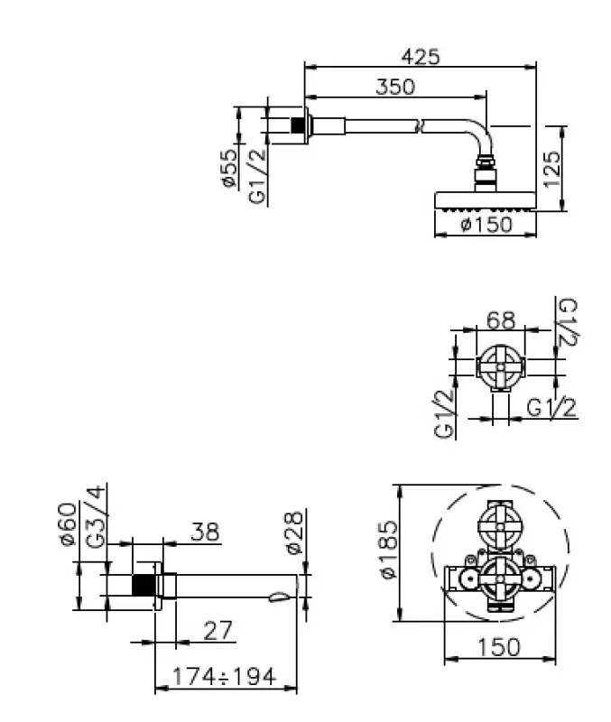 Huber Suite Inbouw Bad/Doucheset met thermostaat 916ST01HCR