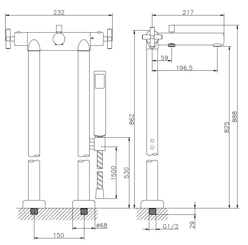 Huber Suite Badkraan op pilaren met handdouche 238N01HCR