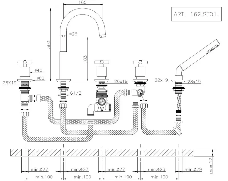 Huber Suite 5-gats badkraan voor badrandmontage 162ST01H