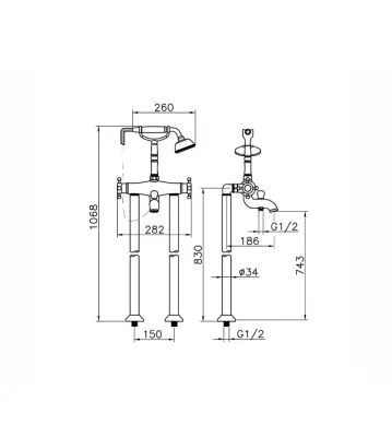 Huber Victorian Staande Thermostatische Badkraan met Douchegarnituur Chroom VTT3901021