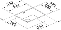 Blanco spoelbak Zerox 500-U onderbouw 521589 Nieuw