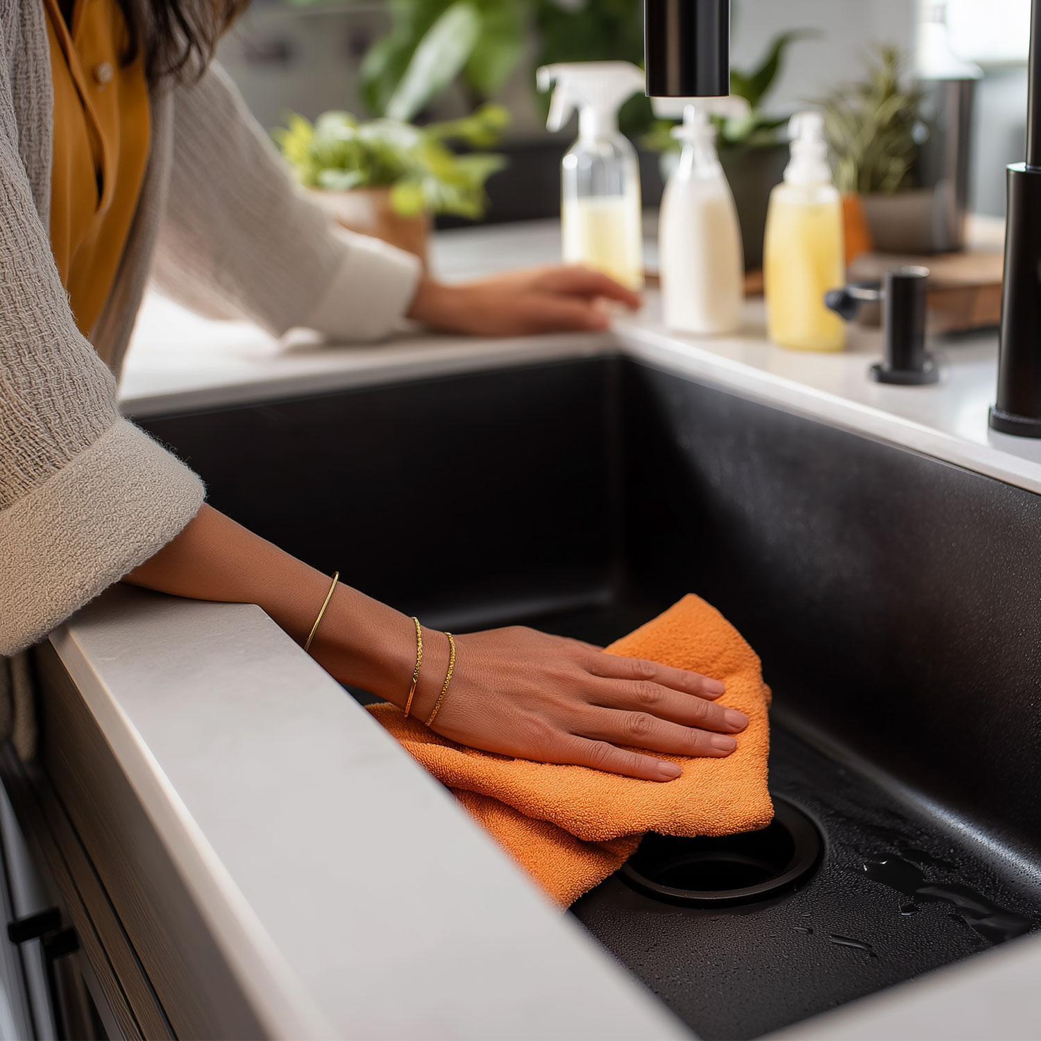 Hoe maak ik een zwarte spoelbak of gootsteen schoon?